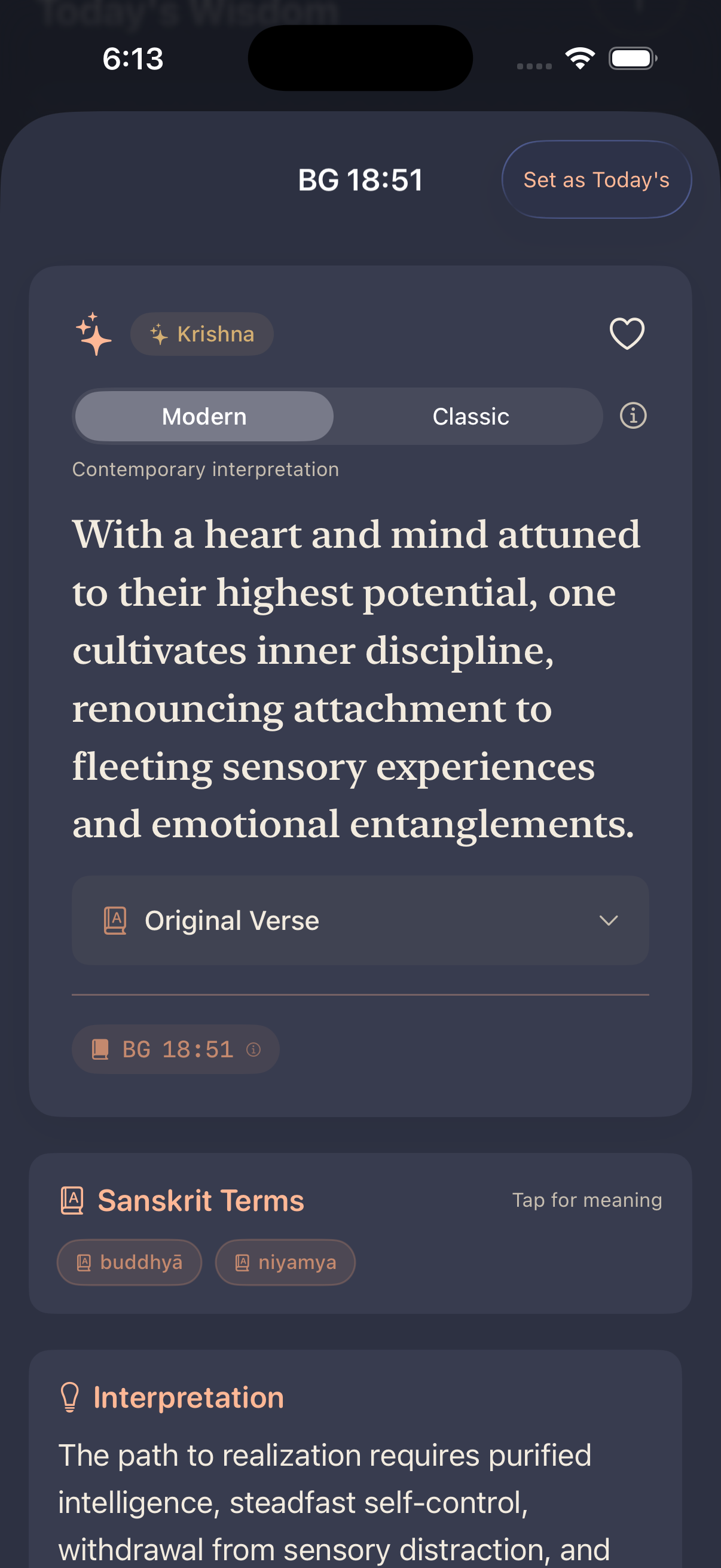 Quote with Sanskrit, transliteration, and modern interpretation